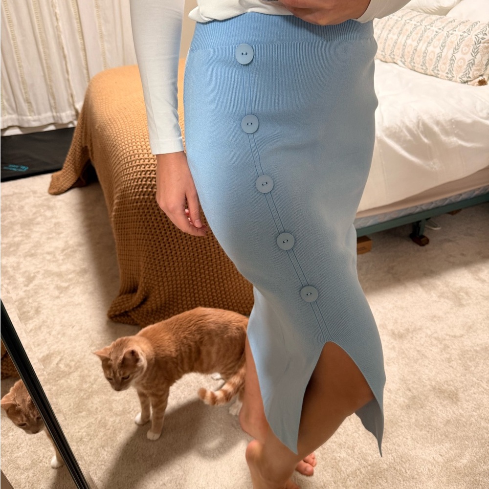 Sky Blue Button Skirt from Beginning  Boutique